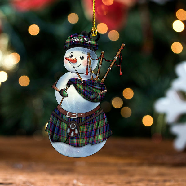 Cunningham Hunting Modern Tartan Wood Acrylic Ornament Snowman Bagpipe Personalized