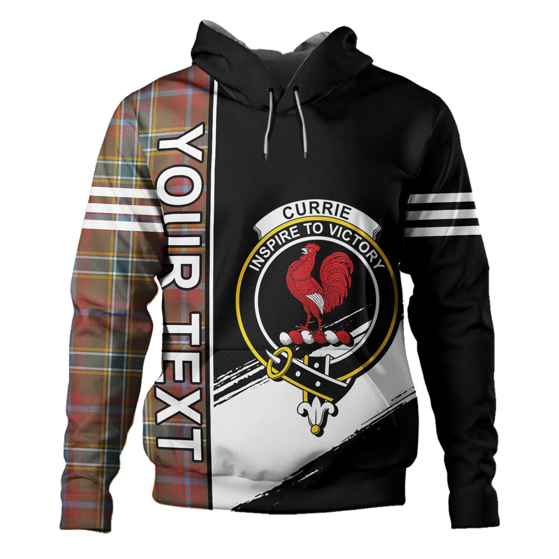 Currie of Arran Weathered Clan Badge Tartan Hoodie Quarter Style Personalized