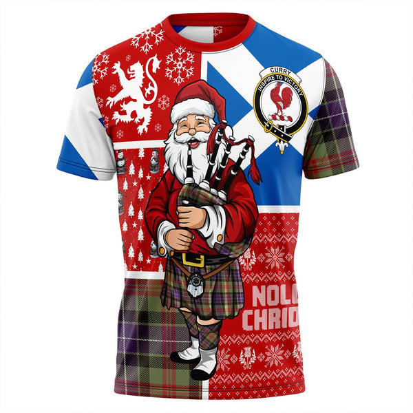 Curry (Currie) Weathered Clan Badge Tartan T-Shirt Scotland Christmas Santa