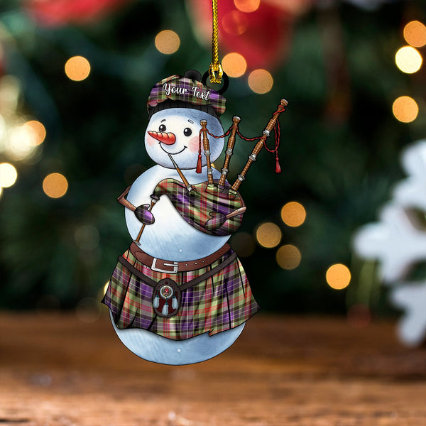 Curry (Currie) Weathered Clan Badge Tartan Wood Acrylic Ornament Snowman Bagpipe Personalized