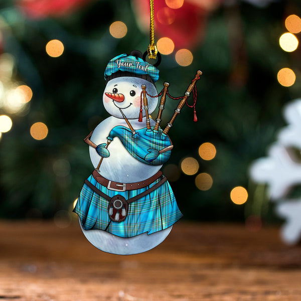 Dallas Tartan Wood Acrylic Ornament Snowman Bagpipe Personalized