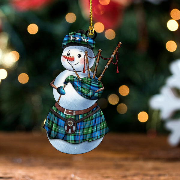 Davidson Ancient Clan Badge Tartan Wood Acrylic Ornament Snowman Bagpipe Personalized