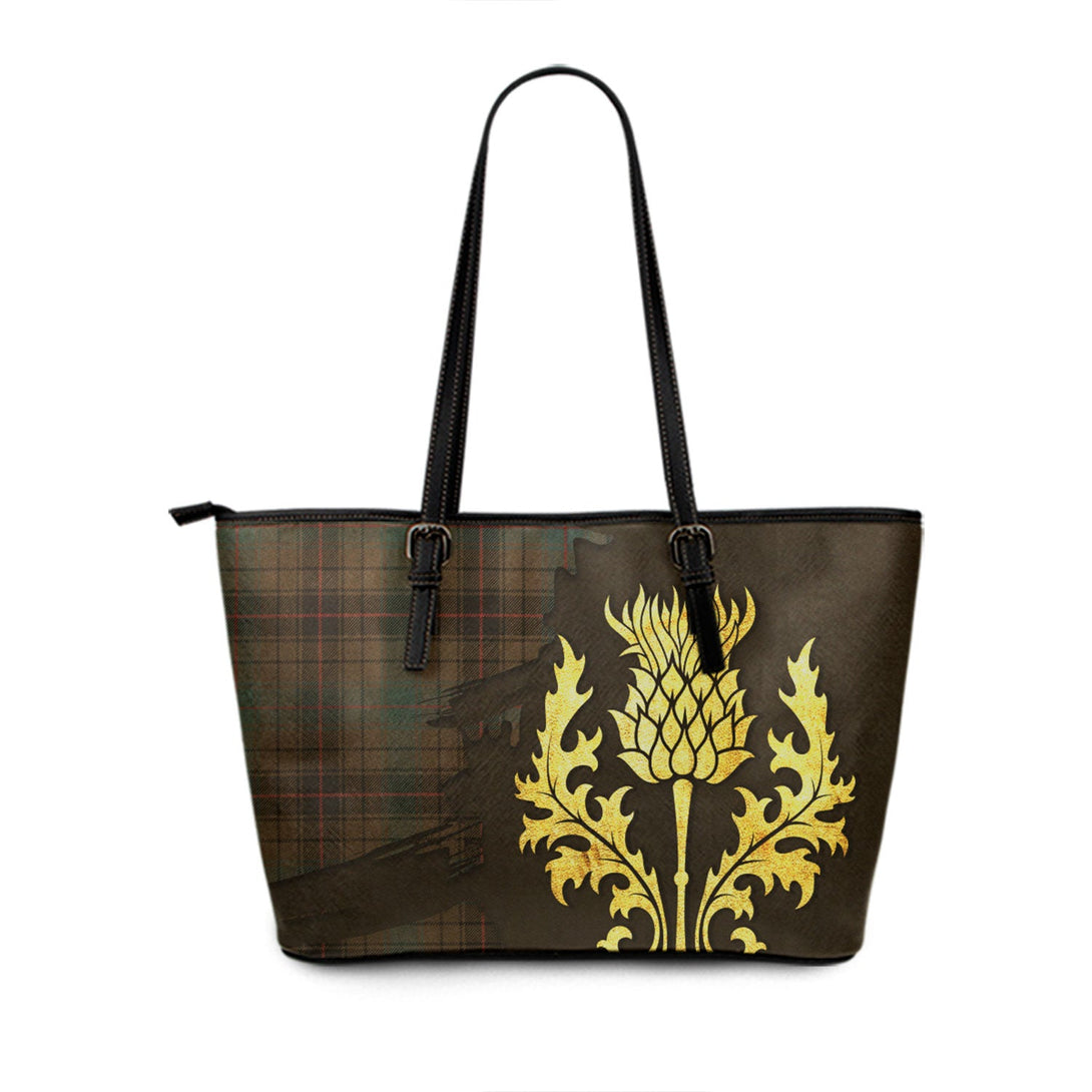 Davidson (Vestiarium Scoticum) Weathered Tartan Leather Tote Bag Thistle Oldest Style