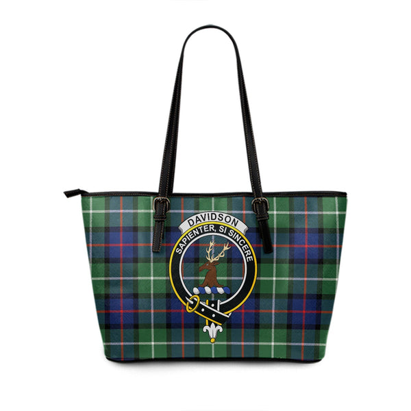 Davidson of Tulloch Modern Clan Badge Tartan Leather Tote Bag