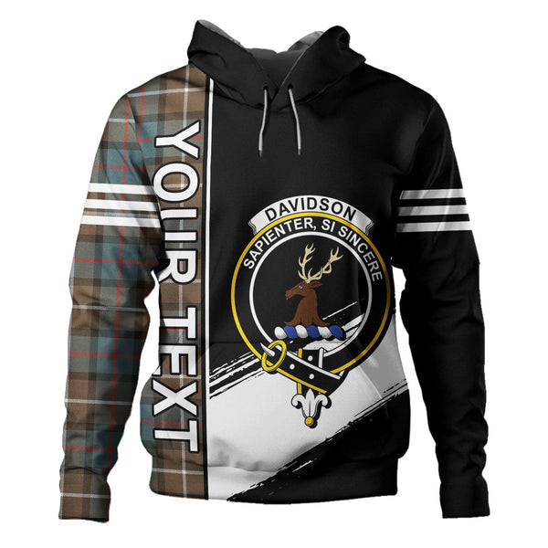 Davidson of Tulloch Weathered Clan Badge Tartan Hoodie Quarter Style Personalized