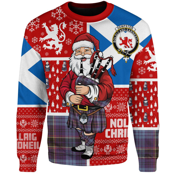 Dempster Weathered Clan Badge Tartan Sweatshirt Scotland Christmas Santa