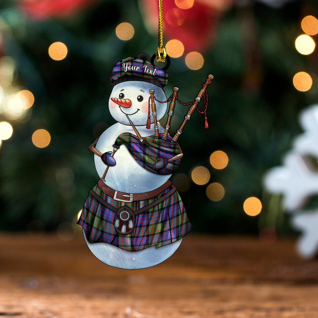 Denovan Modern Tartan Wood Acrylic Ornament Snowman Bagpipe Personalized