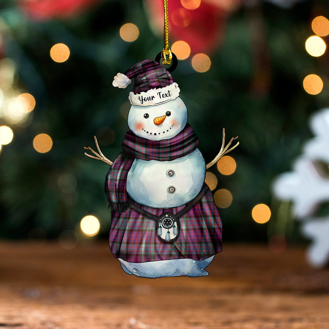 Denovan Weathered Tartan Wood Acrylic Ornament Snowman Warrior Personalized