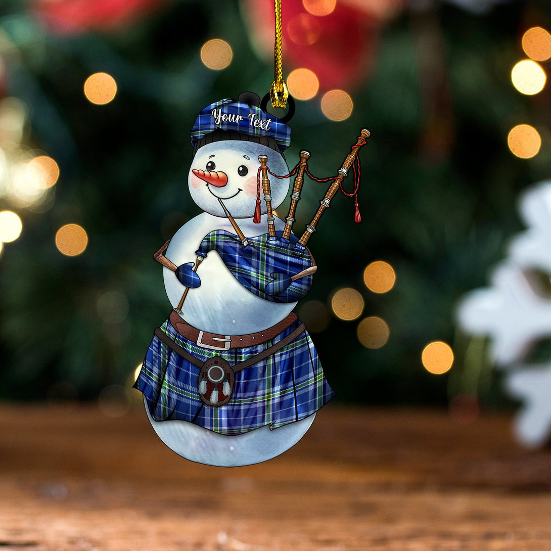 Devlin Ancient Tartan Wood Acrylic Ornament Snowman Bagpipe Personalized