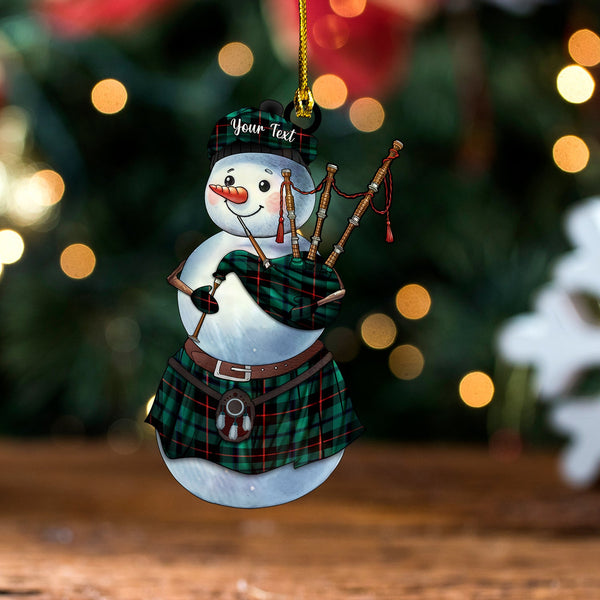 Douglas Black Modern Tartan Wood Acrylic Ornament Snowman Bagpipe Personalized