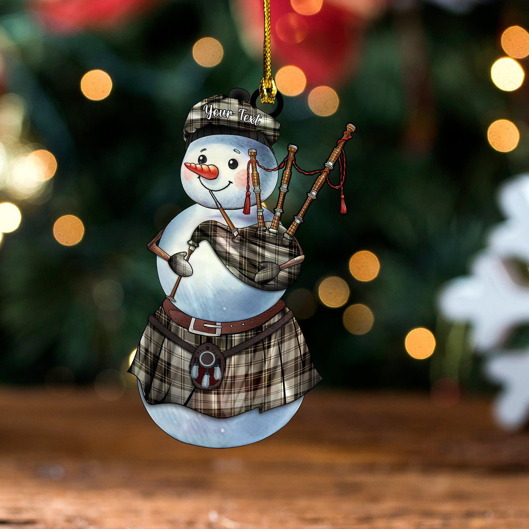 Douglas Grey Weathered Tartan Wood Acrylic Ornament Snowman Bagpipe Personalized