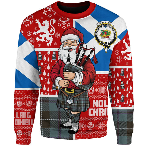 Douglas Weathered Clan Badge Tartan Sweatshirt Scotland Christmas Santa