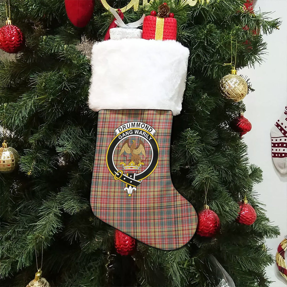 Drummond of Strathallan Weathered Clan Badge Tartan Christmas Stocking