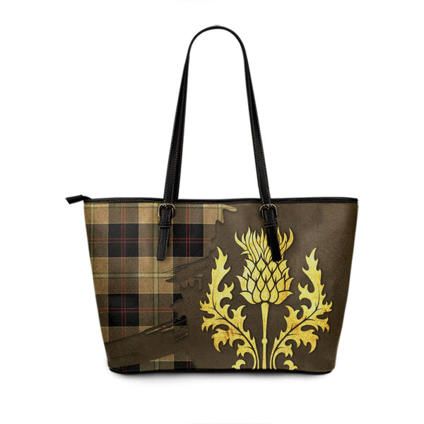 Dunlop Hunting Ancient Tartan Leather Tote Bag Thistle Oldest Style