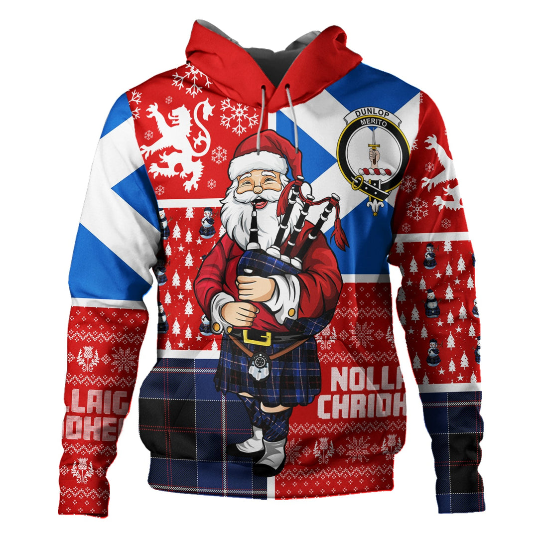 Dunlop Modern Clan Badge Tartan Hoodie Scotland Christmas Santa