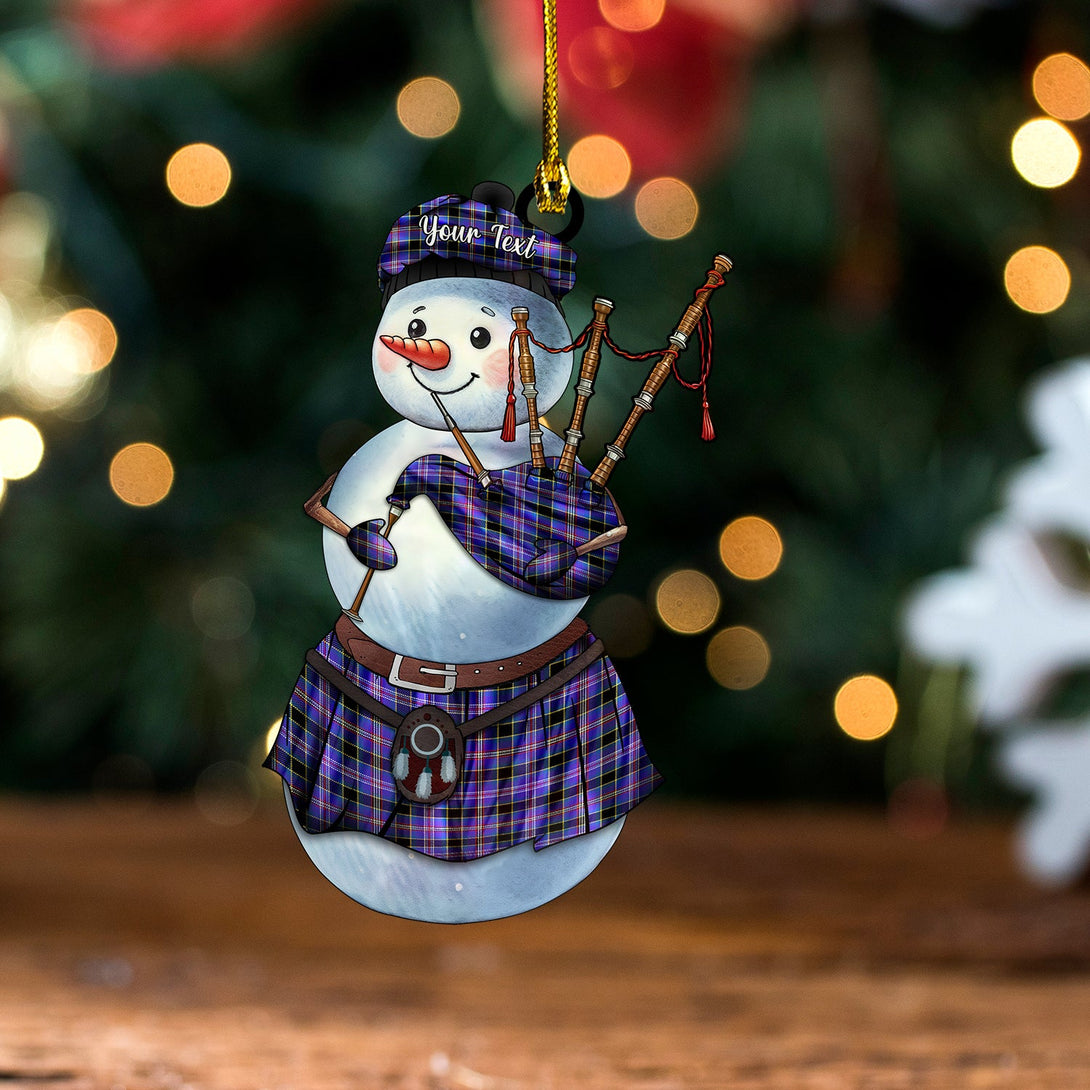 Dunlop 2 Modern Tartan Wood Acrylic Ornament Snowman Bagpipe Personalized