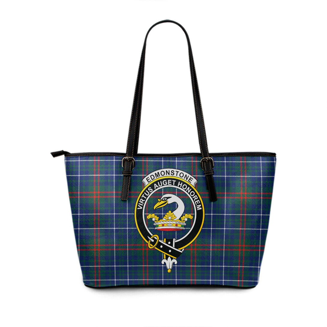 Edmonstone Modern Clan Badge Tartan Leather Tote Bag