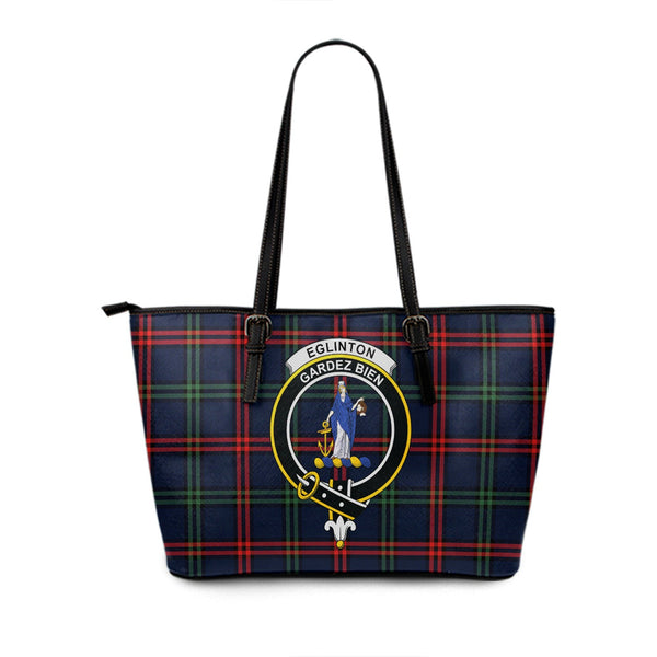 Eglinton District (Montgomery of Ayrshire) Modern Clan Badge Tartan Leather Tote Bag