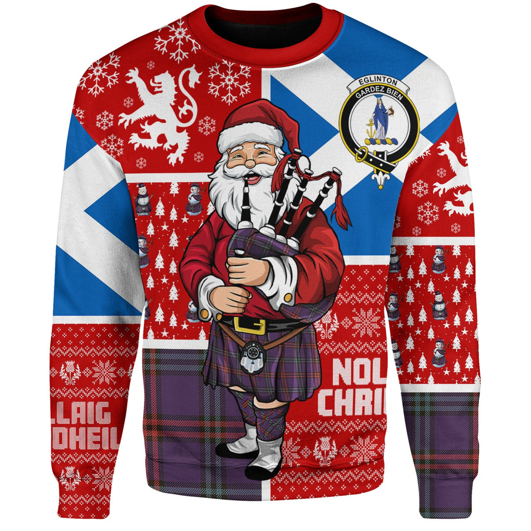 Eglinton District (Montgomery of Ayrshire) Weathered Clan Badge Tartan Sweatshirt Scotland Christmas Santa