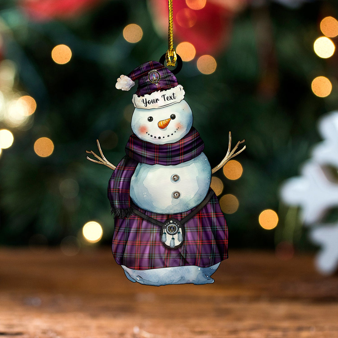 Eglinton District (Montgomery of Ayrshire) Weathered Clan Badge Tartan Wood Acrylic Ornament Snowman Warrior Personalized