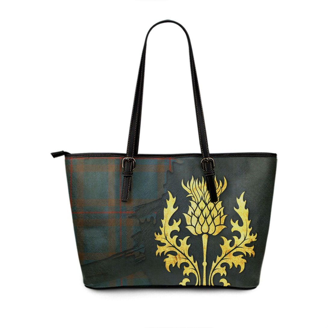 Elliot (Ellot) (Clans Originaux) Ancient Tartan Leather Tote Bag Thistle Oldest Style