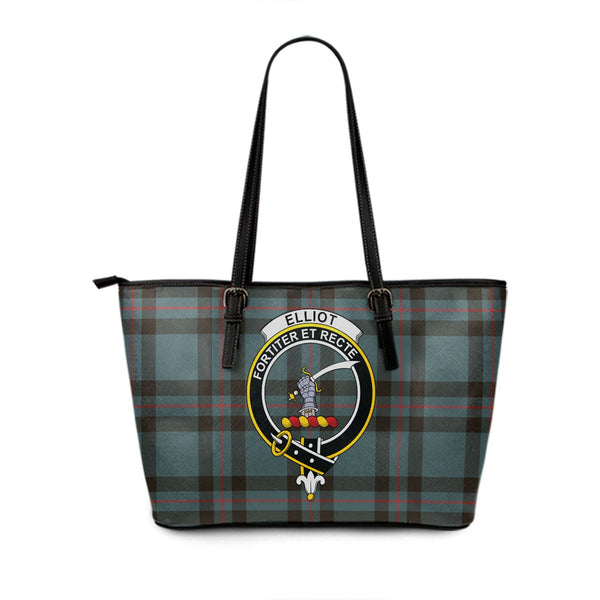 Elliot (Ellot) Weathered Clan Badge Tartan Leather Tote Bag