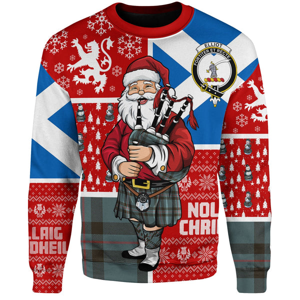 Elliot (Ellot) Weathered Clan Badge Tartan Sweatshirt Scotland Christmas Santa