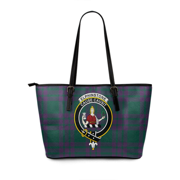 Elphinstone Modern Clan Badge Tartan Leather Tote Bag