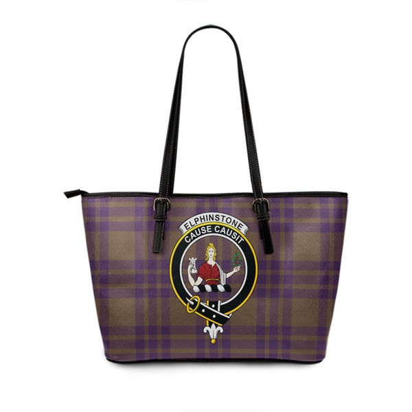 Elphinstone Weathered Clan Badge Tartan Leather Tote Bag