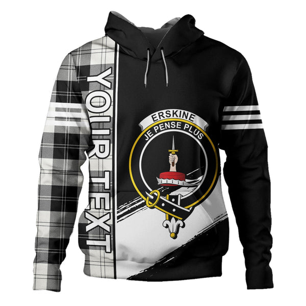 Erskine Black & White Clan Badge Tartan Hoodie Quarter Style Personalized