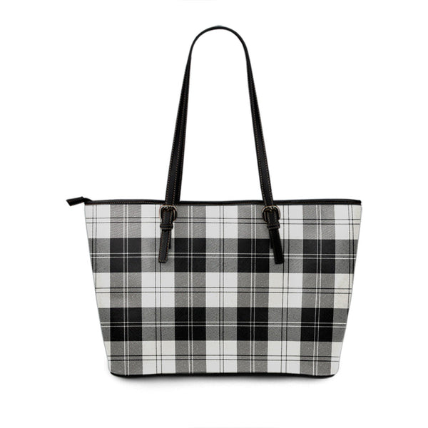 Erskine Black - White Tartan Leather Tote Bag