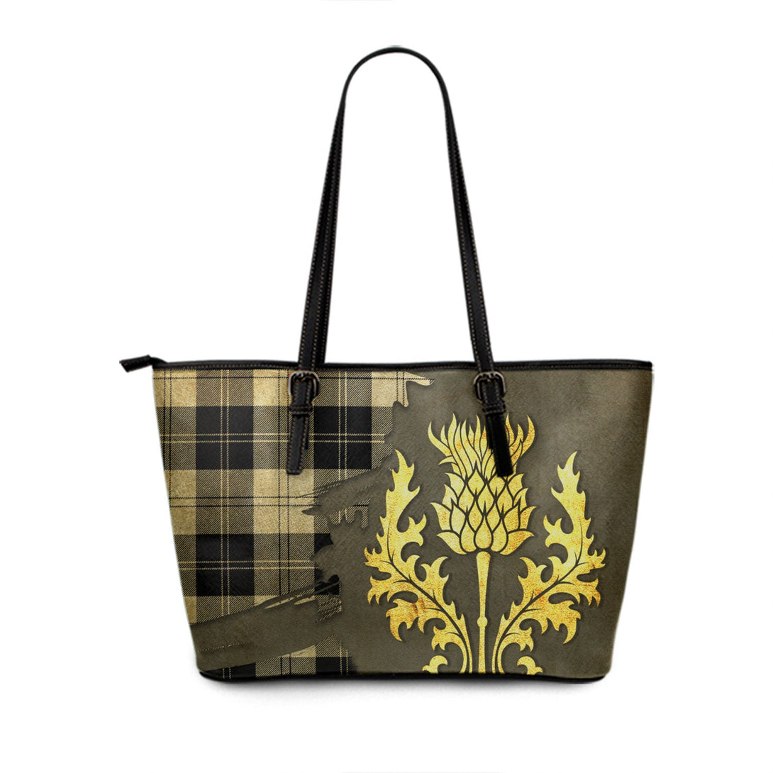 Erskine Black - White Tartan Leather Tote Bag Thistle Oldest Style