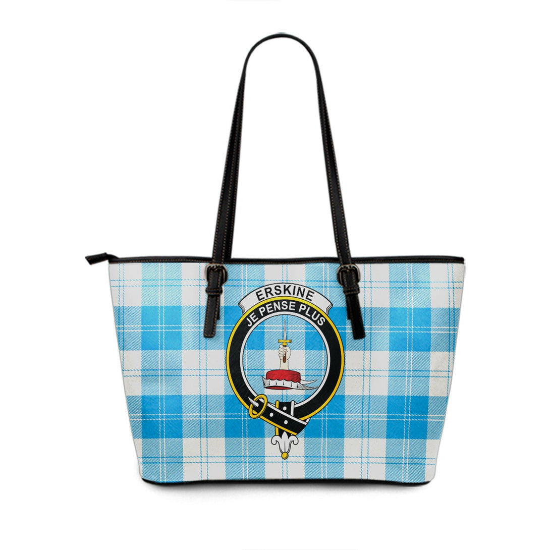 Erskine Blue Clan Badge Tartan Leather Tote Bag