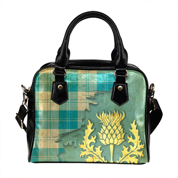 Erskine Blue Tartan Shoulder Handbag Thistle Oldest Style