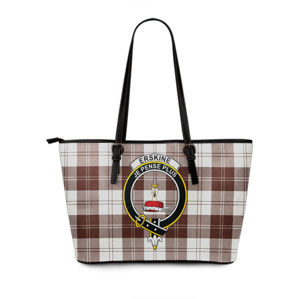 Erskine Burgundy Clan Badge Tartan Leather Tote Bag