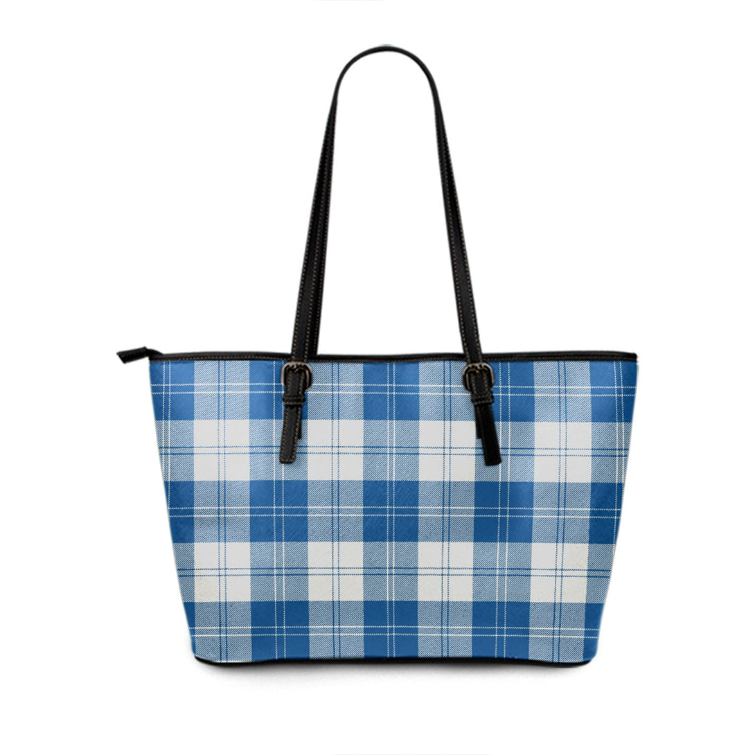 Erskine Dress Dance Blue Ancient Tartan Leather Tote Bag