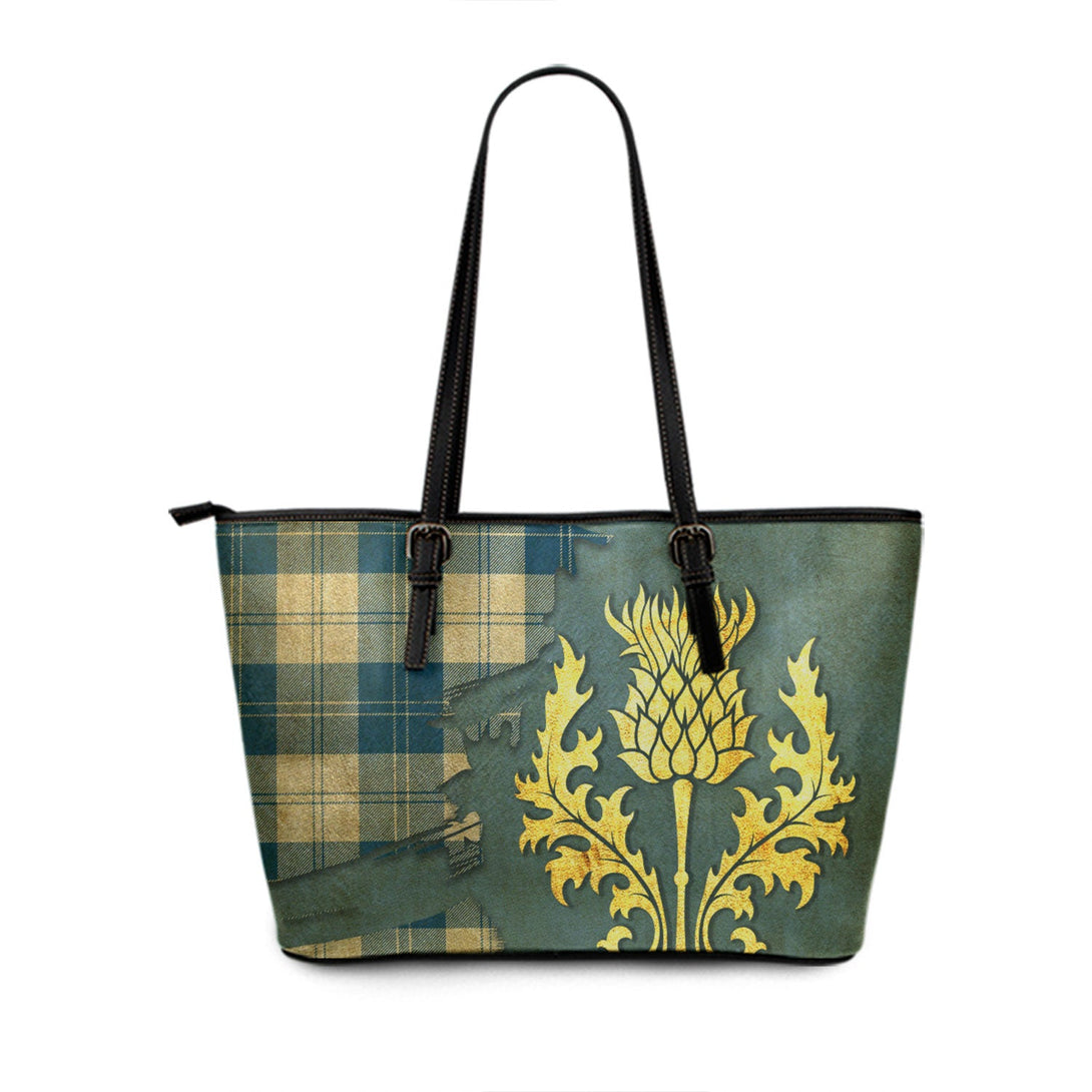 Erskine Dress Dance Blue Ancient Tartan Leather Tote Bag Thistle Oldest Style