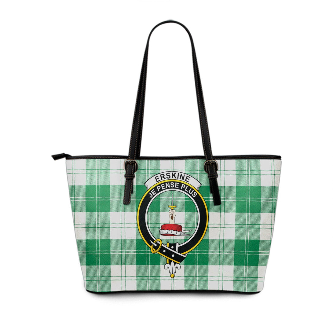 Erskine Green Clan Badge Tartan Leather Tote Bag