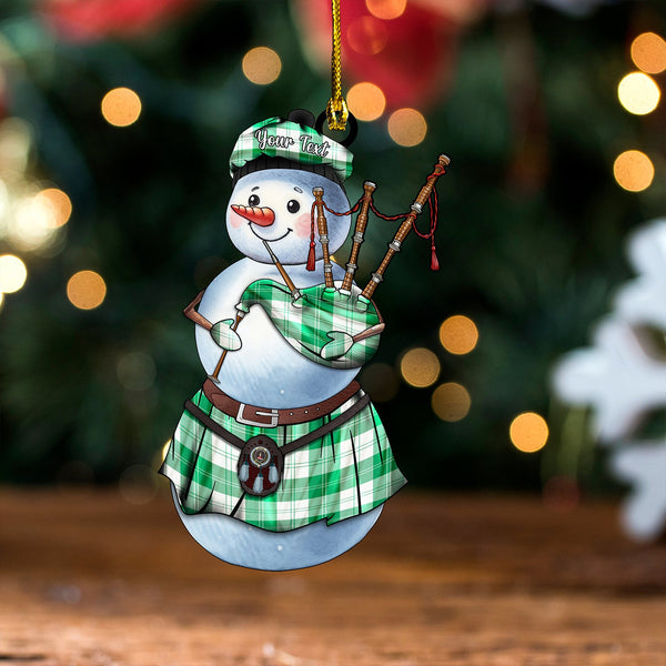 Erskine Green Clan Badge Tartan Wood Acrylic Ornament Snowman Bagpipe Personalized