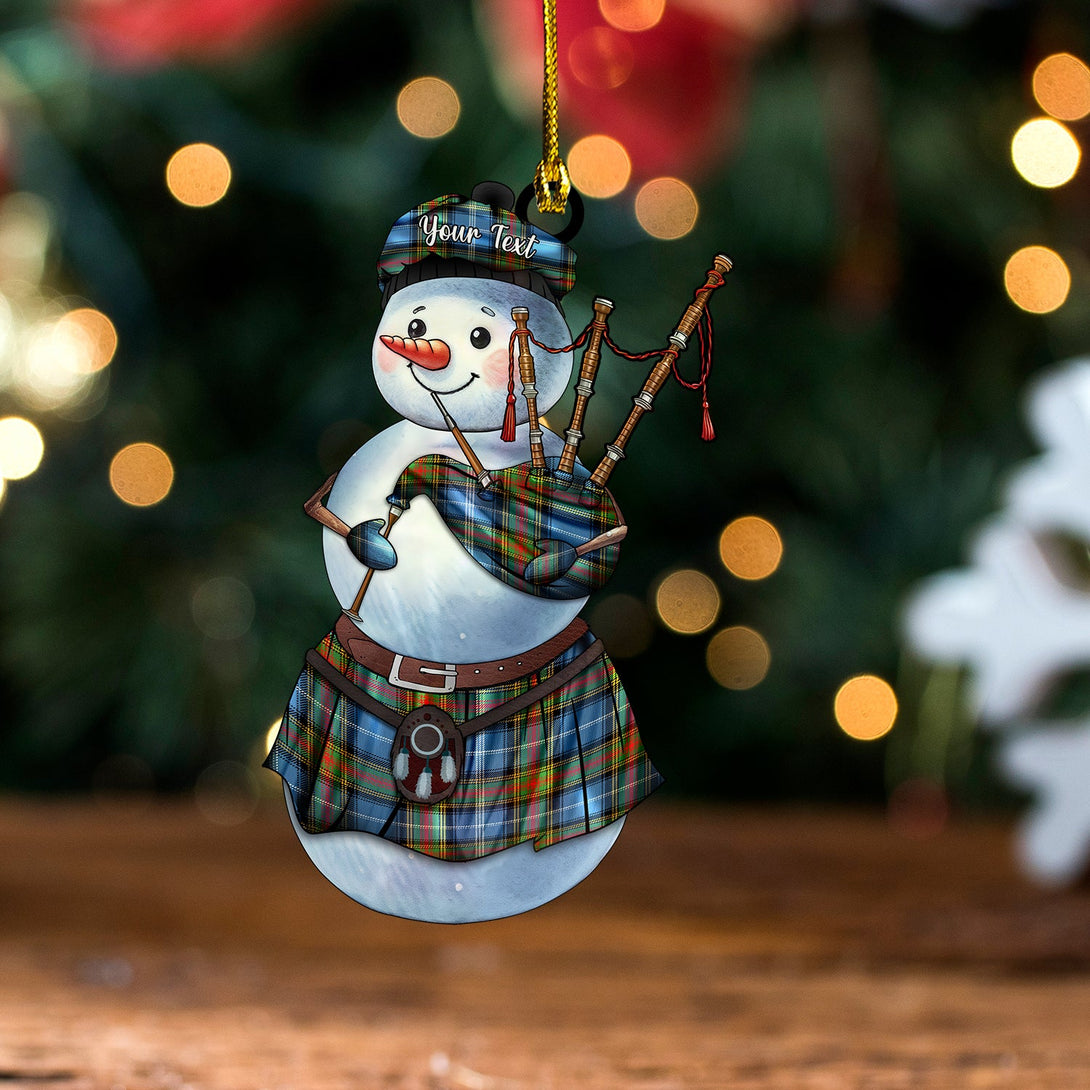 Estes Tartan Wood Acrylic Ornament Snowman Bagpipe Personalized