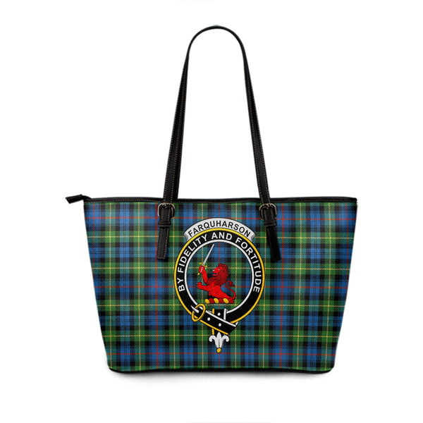 Farquharson Ancient Clan Badge Tartan Leather Tote Bag