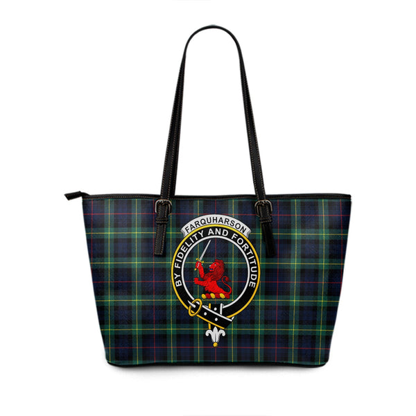 Farquharson Modern Clan Badge Tartan Leather Tote Bag