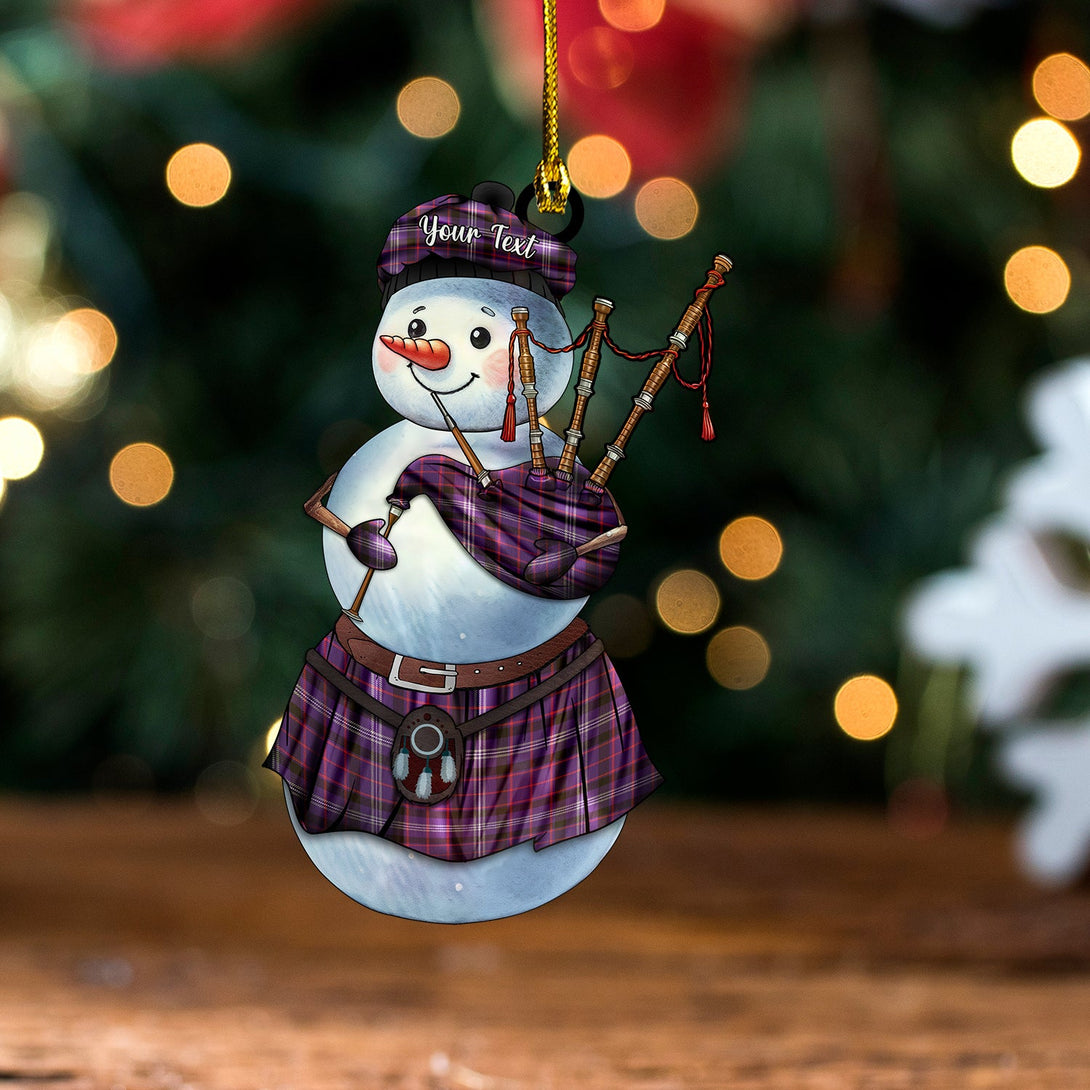 Fitzgerald Blue Weathered Tartan Wood Acrylic Ornament Snowman Bagpipe Personalized