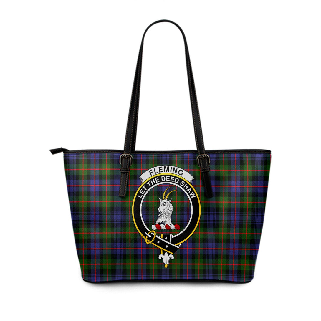 Fleming Clan Badge Tartan Leather Tote Bag