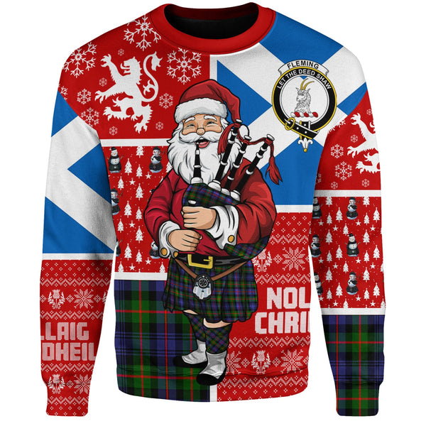 Fleming Clan Badge Tartan Sweatshirt Scotland Christmas Santa