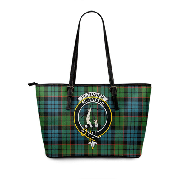 Fletcher Family Ancient Clan Badge Tartan Leather Tote Bag