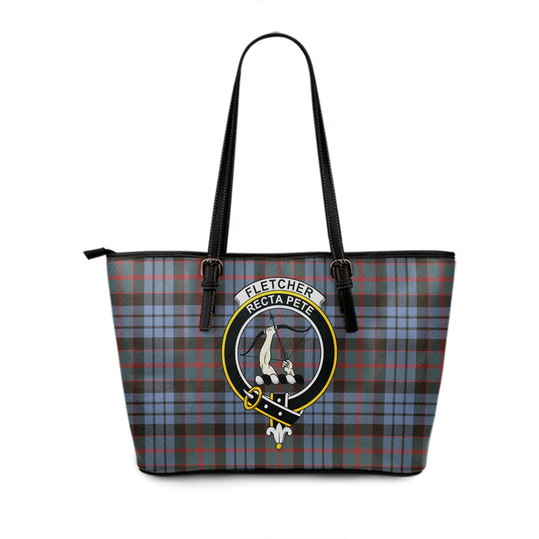 Fletcher of Dunans Weathered Clan Badge Tartan Leather Tote Bag