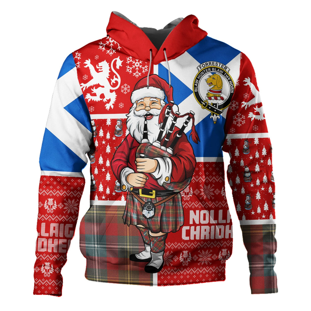 Forrester Weathered Clan Badge Tartan Hoodie Scotland Christmas Santa