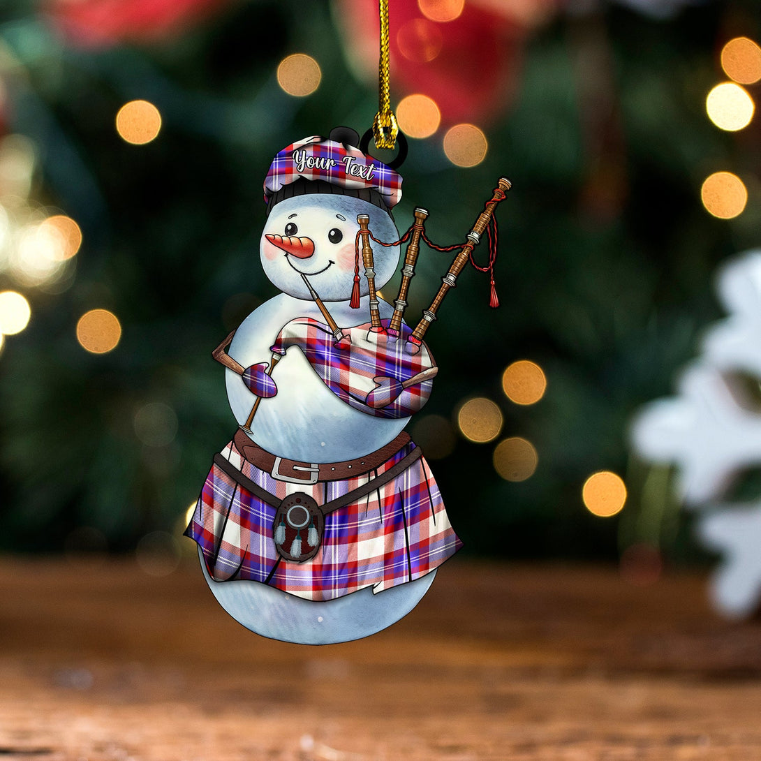 Fraser Arisaid Red Tartan Wood Acrylic Ornament Snowman Bagpipe Personalized