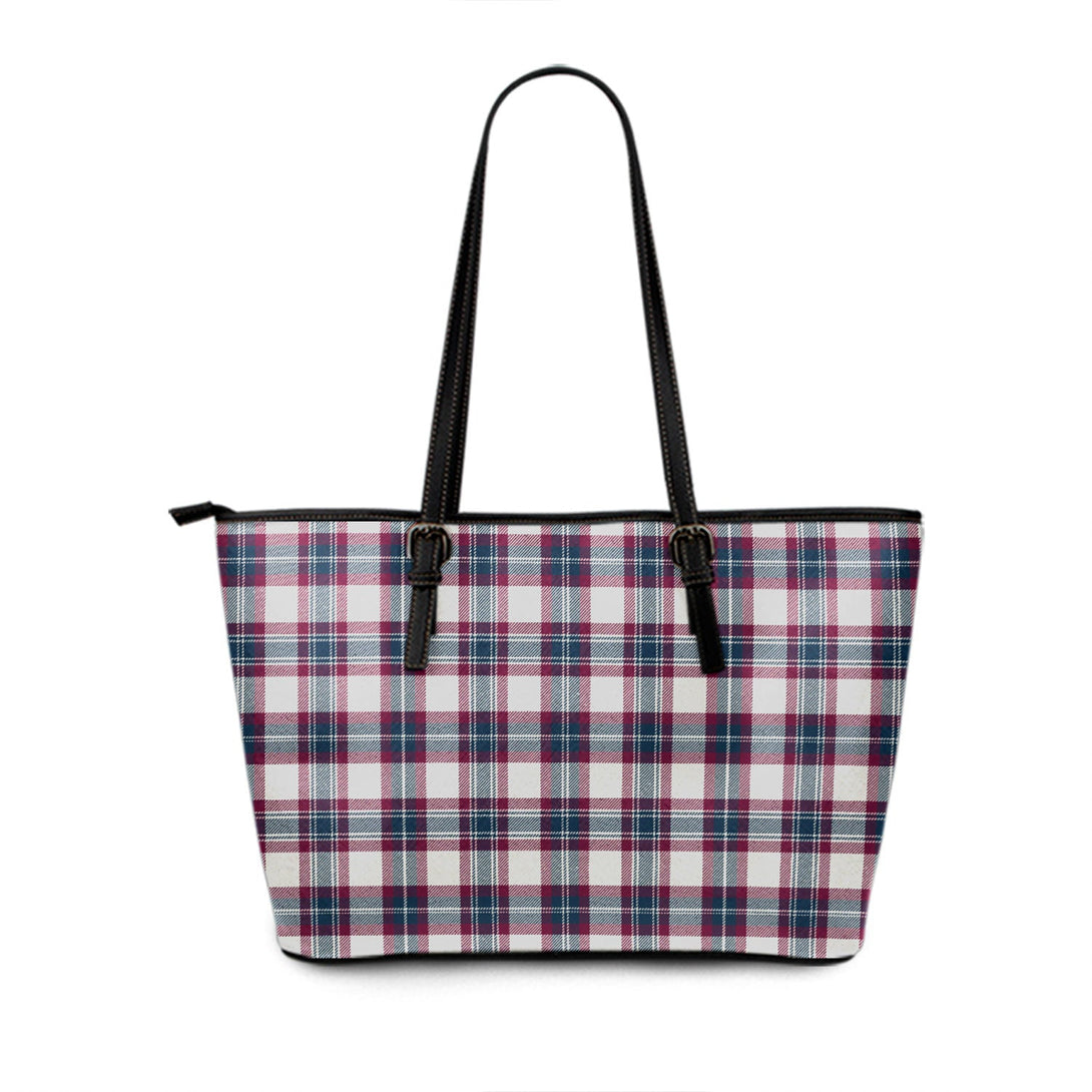 Fraser Arisaid Wine Blue Modern Tartan Leather Tote Bag